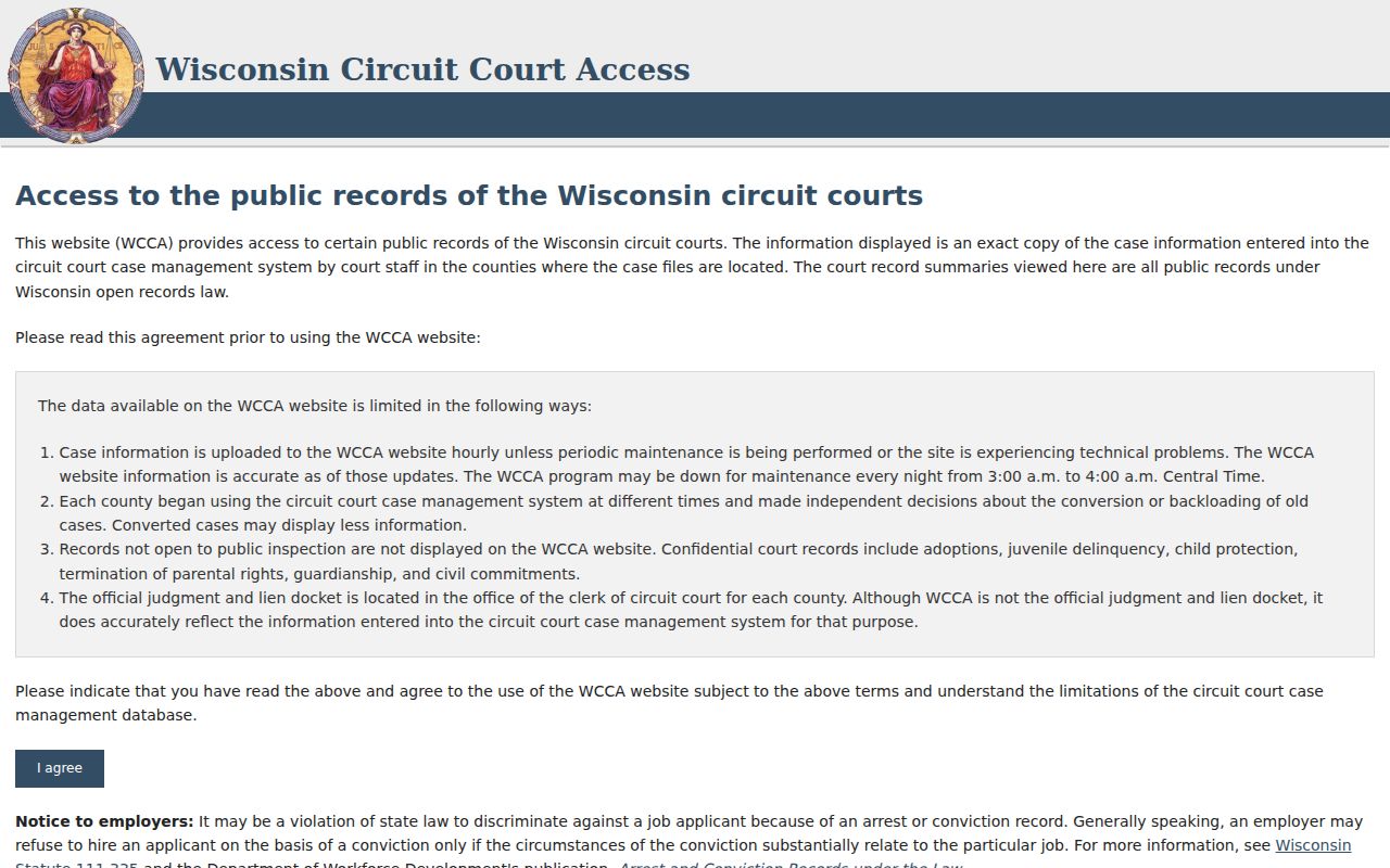 Green County docket search WCCA public access page