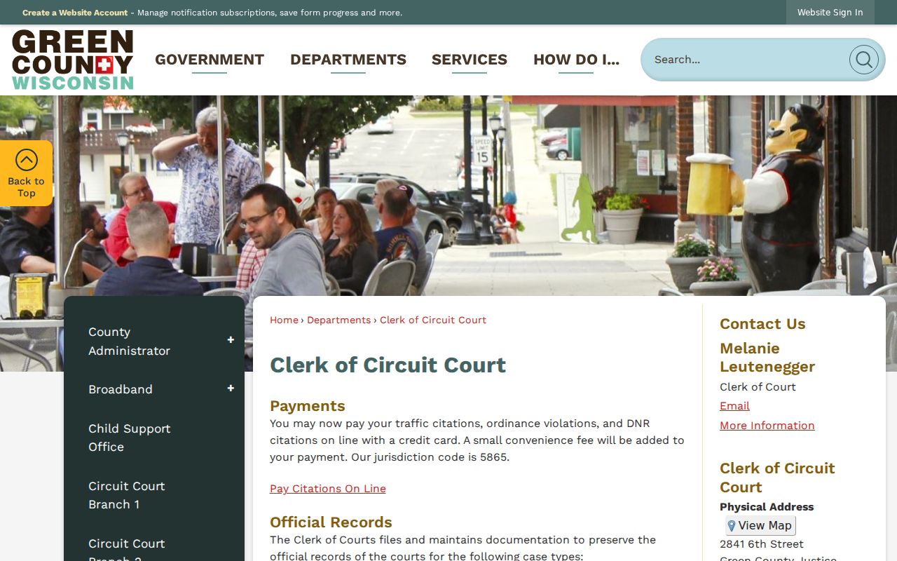 Green County court docket Clerk of Circuit Court page