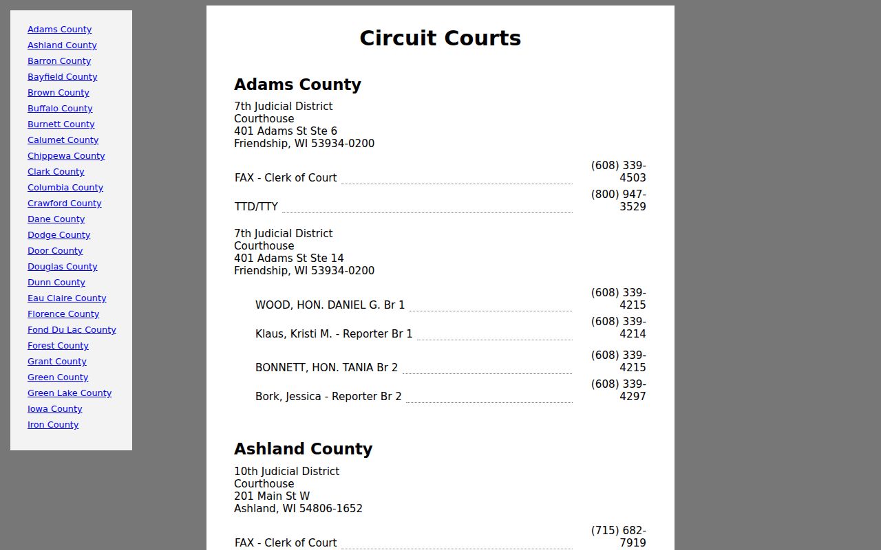 Green County court docket circuit court directory